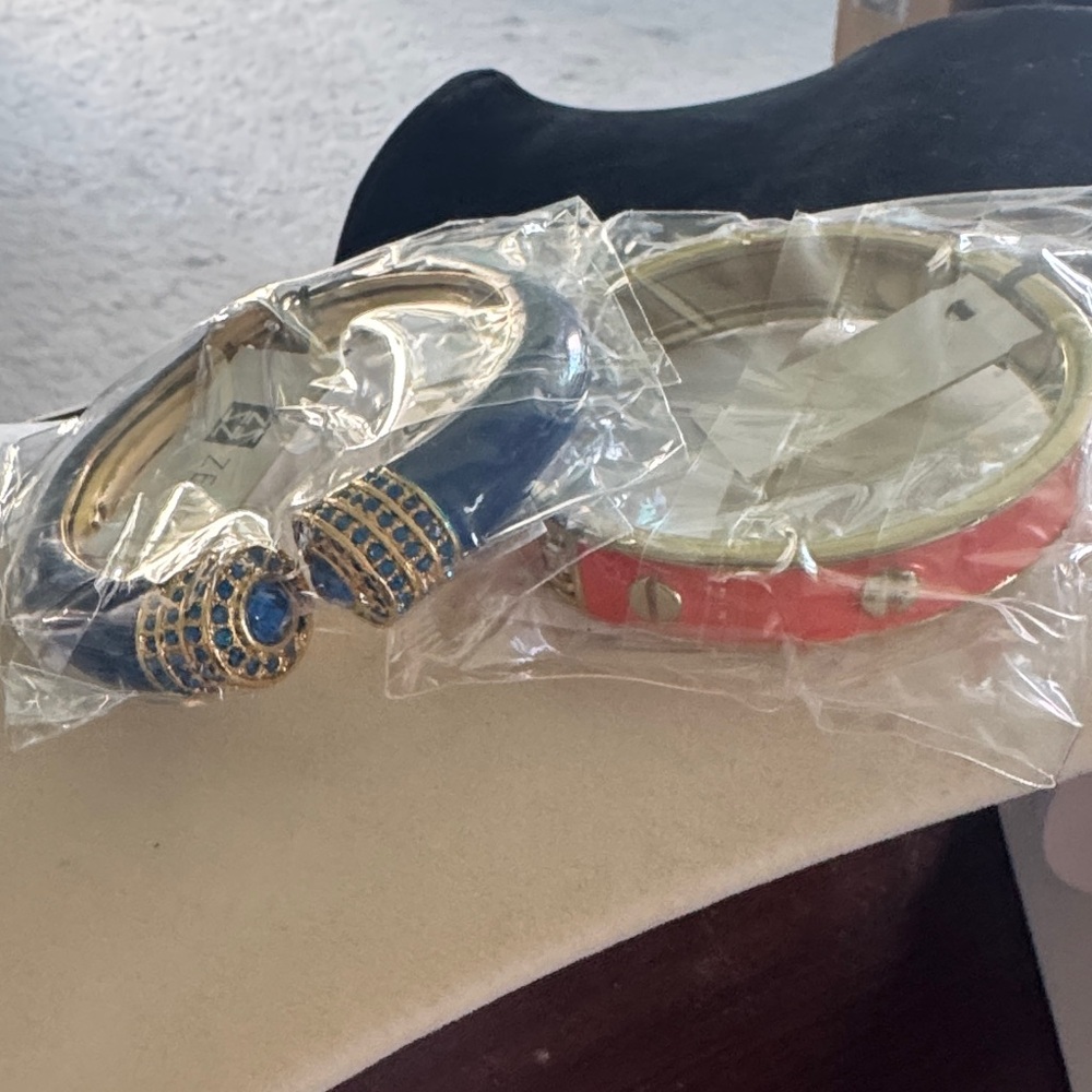 Gold and Blue Bangle Set by Zevar